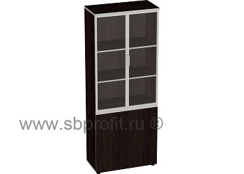 Шкаф широкий высокий со стеклом в алюм рамке