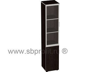 Шкаф узкий высокий со стеклом в алюм рамке