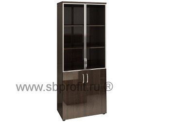 Шкаф широкий высокий комбин. 3 (двери МДФ+стекло в ал рам)