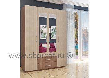 Шкаф четырехдверный зеркальный распашной с ящиками