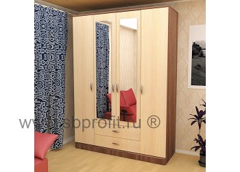 Шкаф четырехдверный зеркальный распашной с ящиками