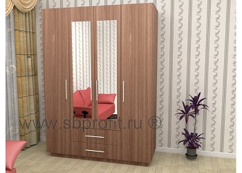 Шкаф четырехдверный зеркальный распашной с ящиками